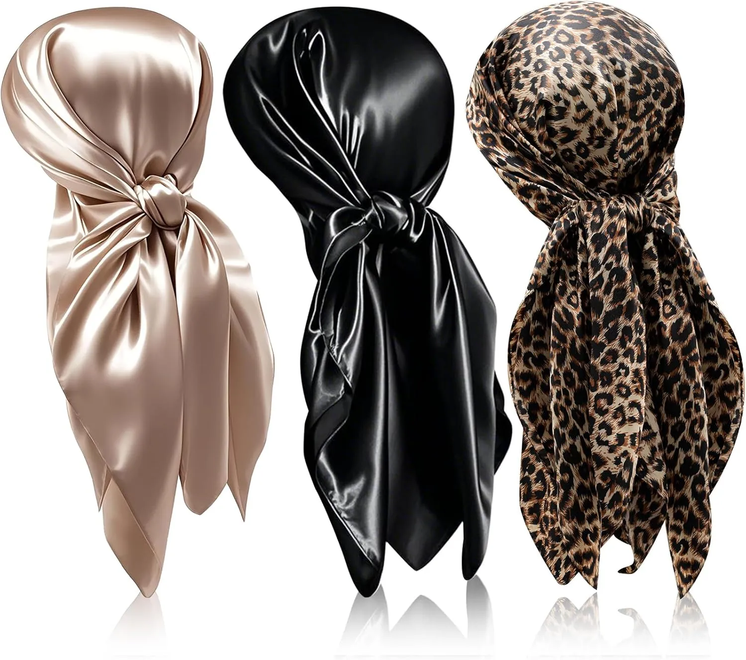 Sintege 3 Pcs 35 Inch Silk Head Scarf Large Square Neck Sleeping Hair Wrapping Satin for Women