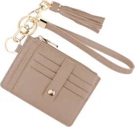 Small Wristlet Wallets for Women RFID Credit Card Holder Wallet Keychain Wristlet Wallet Credit Card Wallets for Women (Khaki)