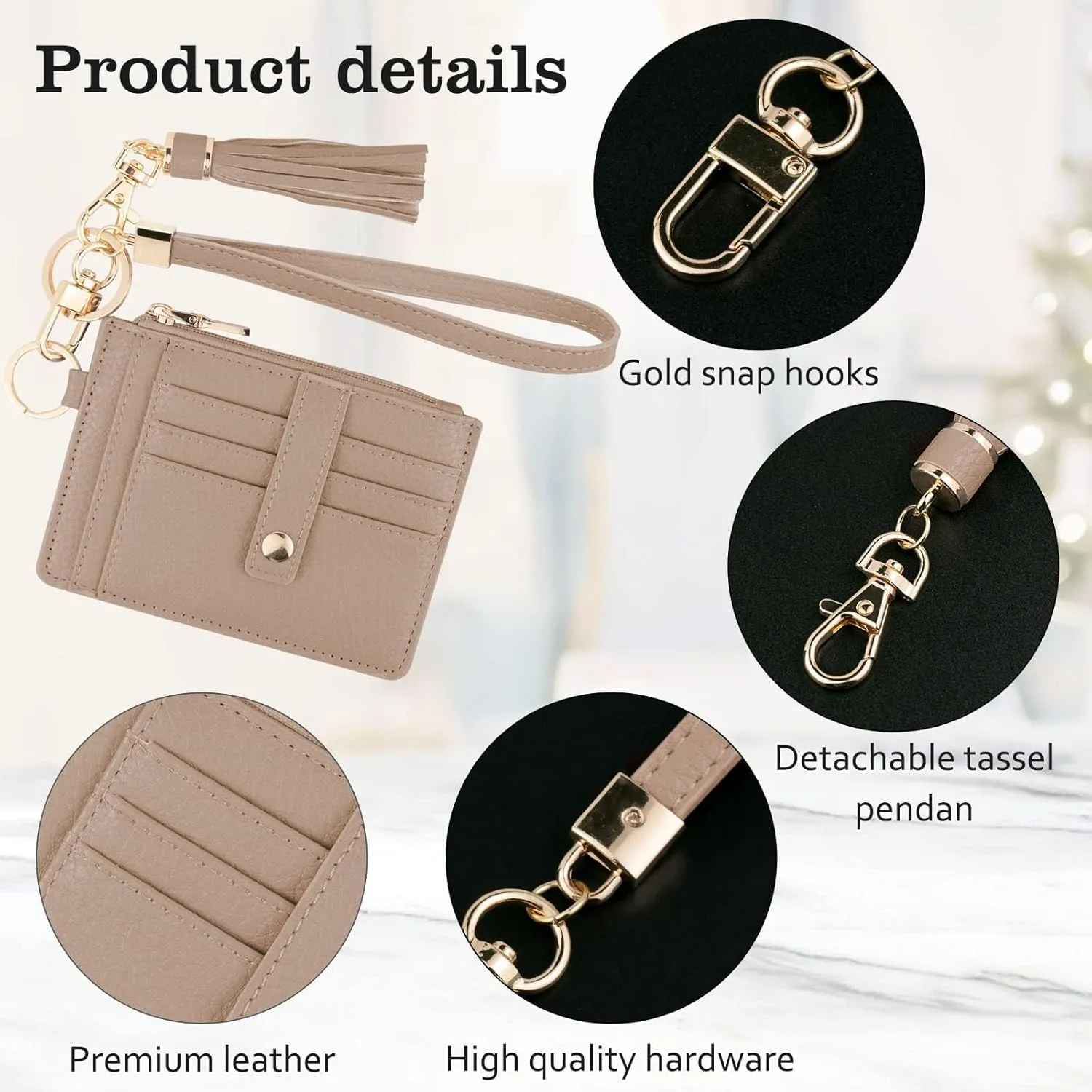 Small Wristlet Wallets for Women RFID Credit Card Holder Wallet Keychain Wristlet Wallet Credit Card Wallets for Women (Khaki)