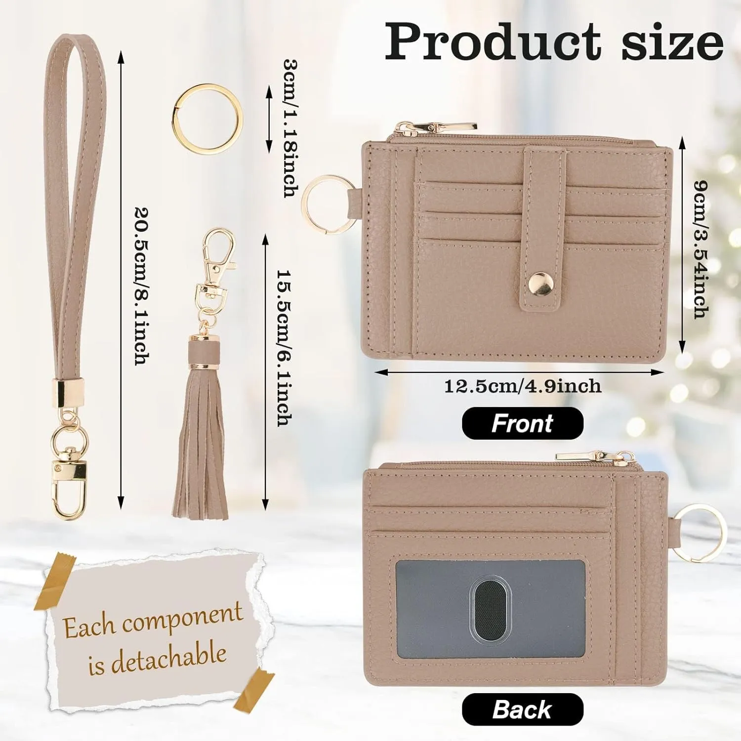 Small Wristlet Wallets for Women RFID Credit Card Holder Wallet Keychain Wristlet Wallet Credit Card Wallets for Women (Khaki)