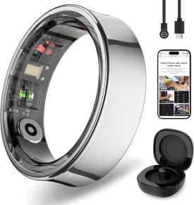 Smart Ring for Men and Women, Silver Fitness Tracker Ring with Heart Rate, Sleep Tracking, Step Counter, 170  Activity Modes, Gesture Control for Music and Video, IP68 Waterproof Siver #13