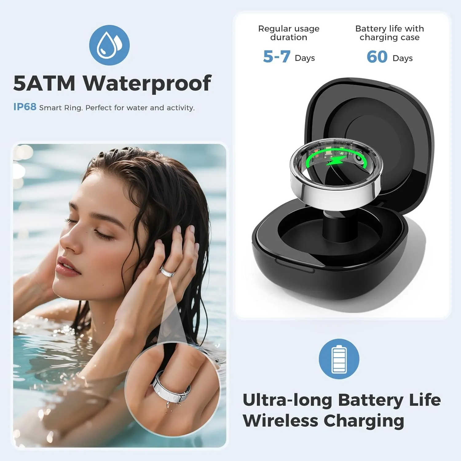 Smart Ring for Men and Women, Silver Fitness Tracker Ring with Heart Rate, Sleep Tracking, Step Counter, 170  Activity Modes, Gesture Control for Music and Video, IP68 Waterproof Siver #13