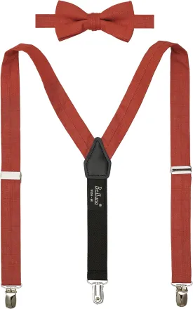 Solid Pre-tied Bow Tie and Suspenders Set for Boys and Youths Events, Parties, Wedding, Cotton and Linen