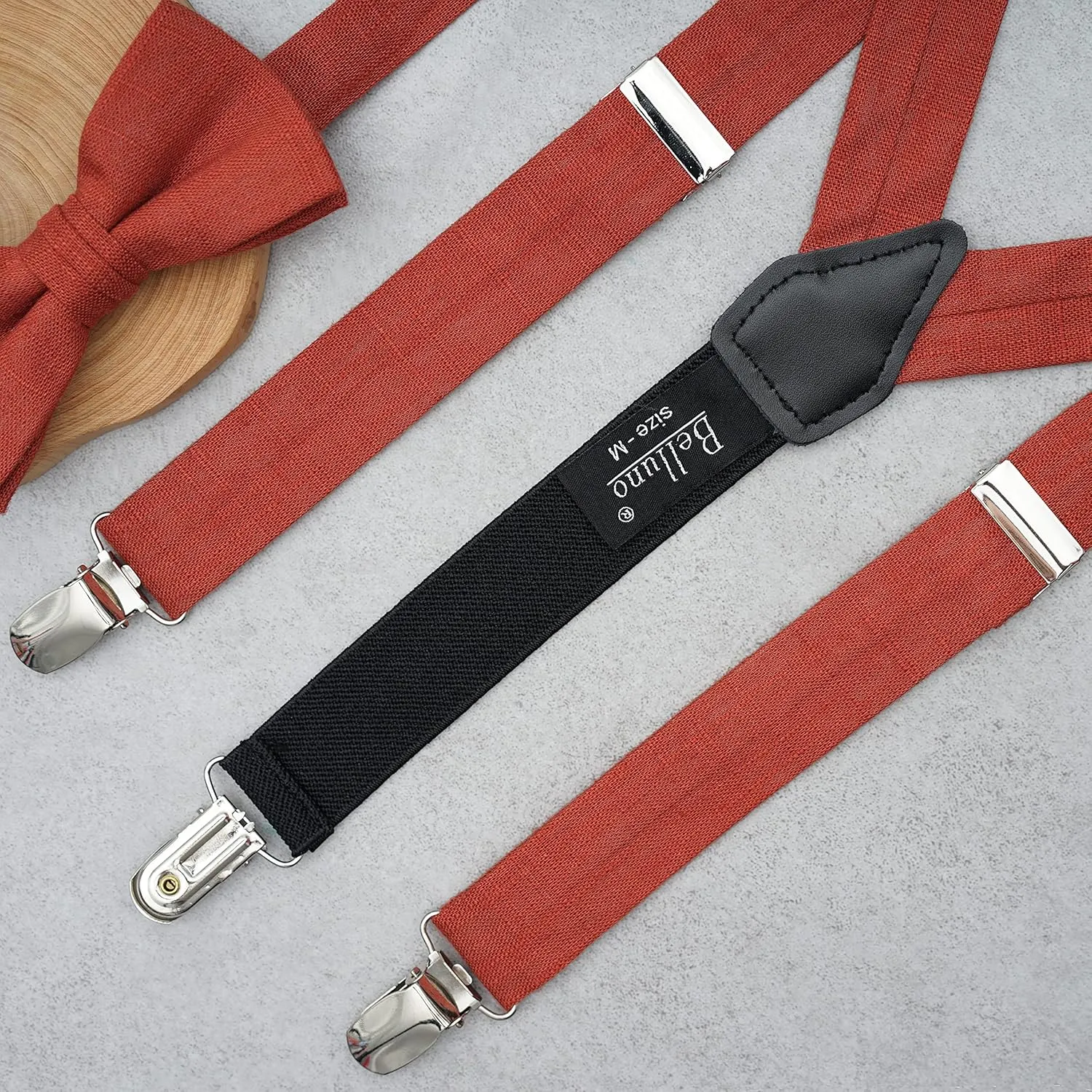 Solid Pre-tied Bow Tie and Suspenders Set for Boys and Youths Events, Parties, Wedding, Cotton and Linen