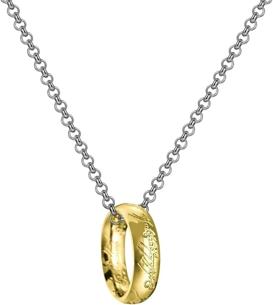 Stainless Steel Engraved Gold Ring Necklace Pendant for Women