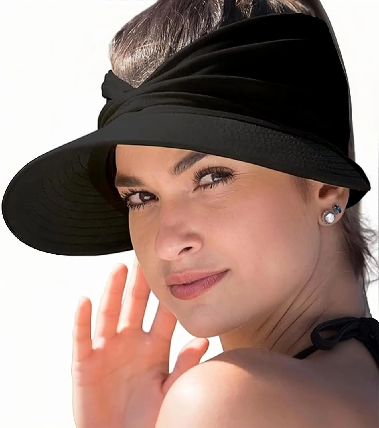 Sun Visor Hats for Women Beach Hat Packable Wide Brim UV Protection with Ponytail Hole Summer Sunhat for Sports