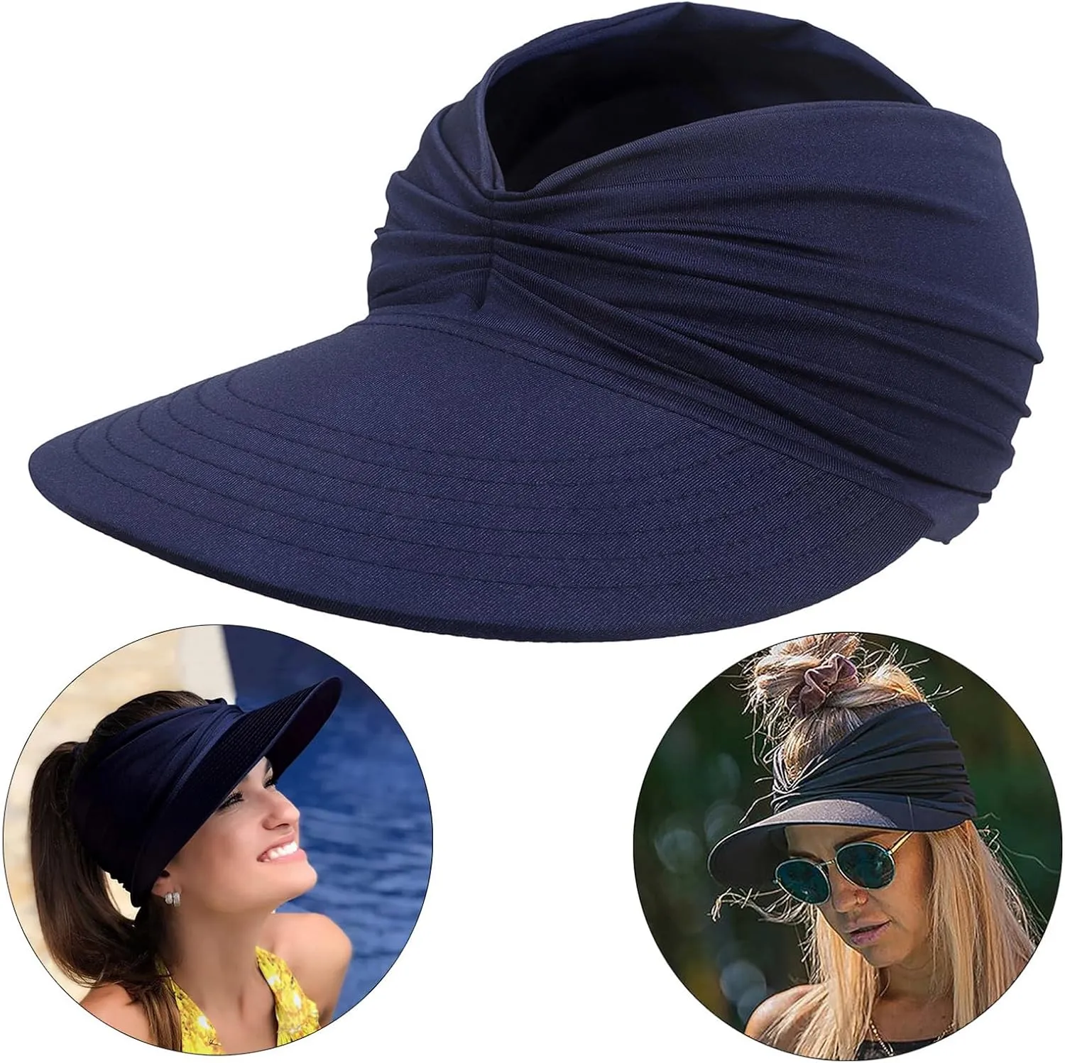 Sun Visor Hats for Women Beach Hat Packable Wide Brim UV Protection with Ponytail Hole Summer Sunhat for Sports