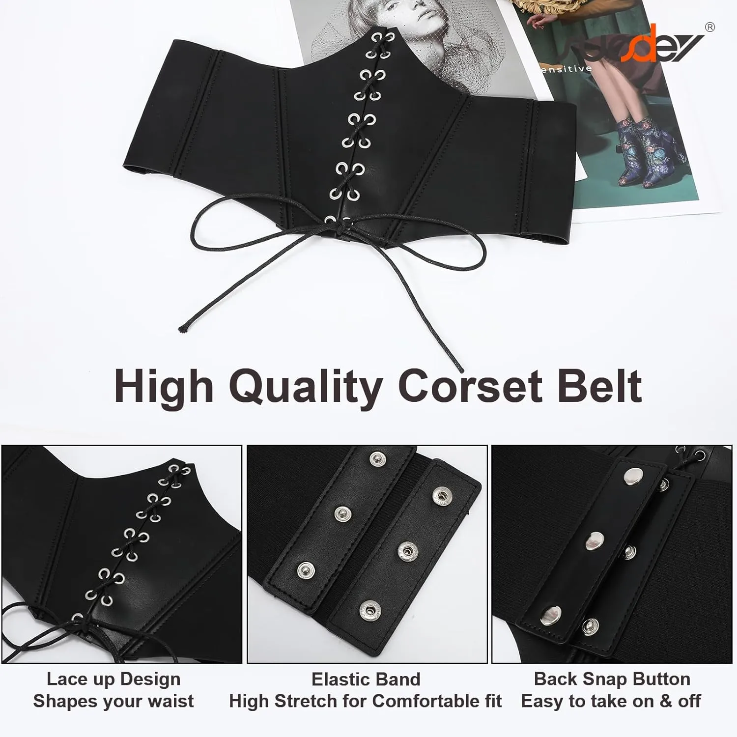 SUOSDEY Lace-up Cinch Bustiers Corset Belt for Women, Elastic Tie Waspie Wide Costume Waist Belt for Renaissance Halloween