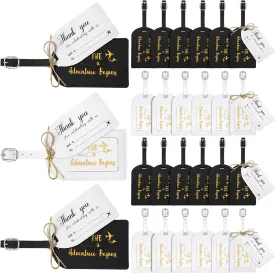 Sweetude 48 Sets Leather Luggage Tag Wedding Favors for Guest Bulk Luggage Tags with Name Card for Wedding Bridal Shower Honeymoon Travel Gift(Black, White)