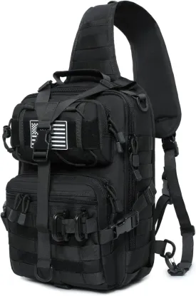Tactical Sling Bag Backpack Military Rover Shoulder Sling Pack EDC Molle Range Bag Crossbody Chest Pack (Black)