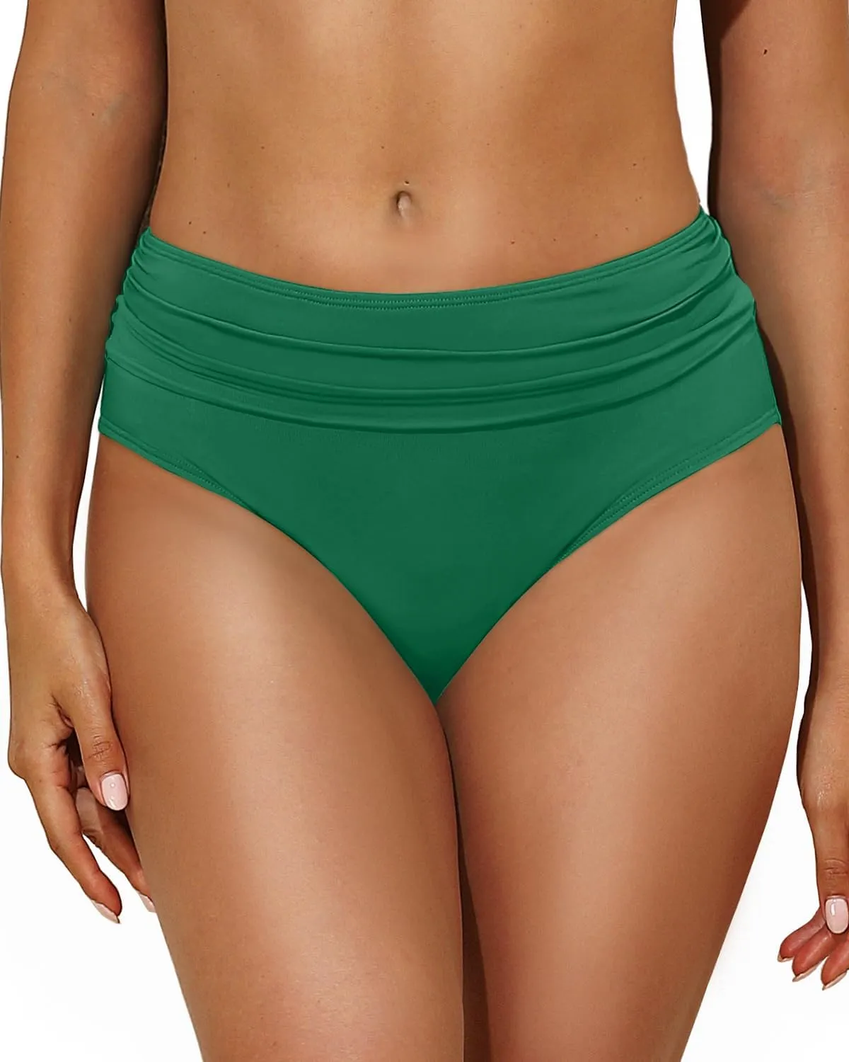 Tempt Me Women Mid Rise Bikini Bottoms Full Coverage Swimsuit Ruched Scrunch Swim Bottom