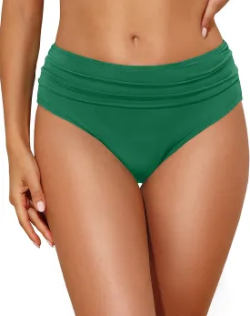 Tempt Me Women Mid Rise Bikini Bottoms Full Coverage Swimsuit Ruched Scrunch Swim Bottom