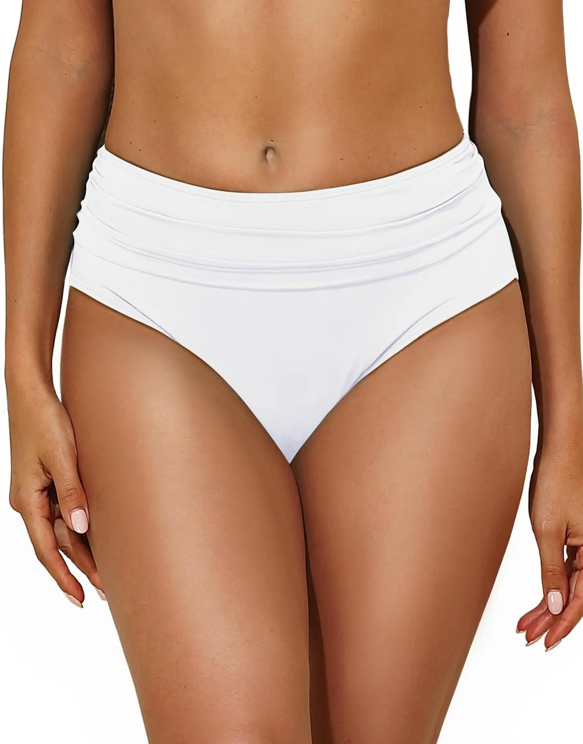 Tempt Me Women Mid Rise Bikini Bottoms Full Coverage Swimsuit Ruched Scrunch Swim Bottom