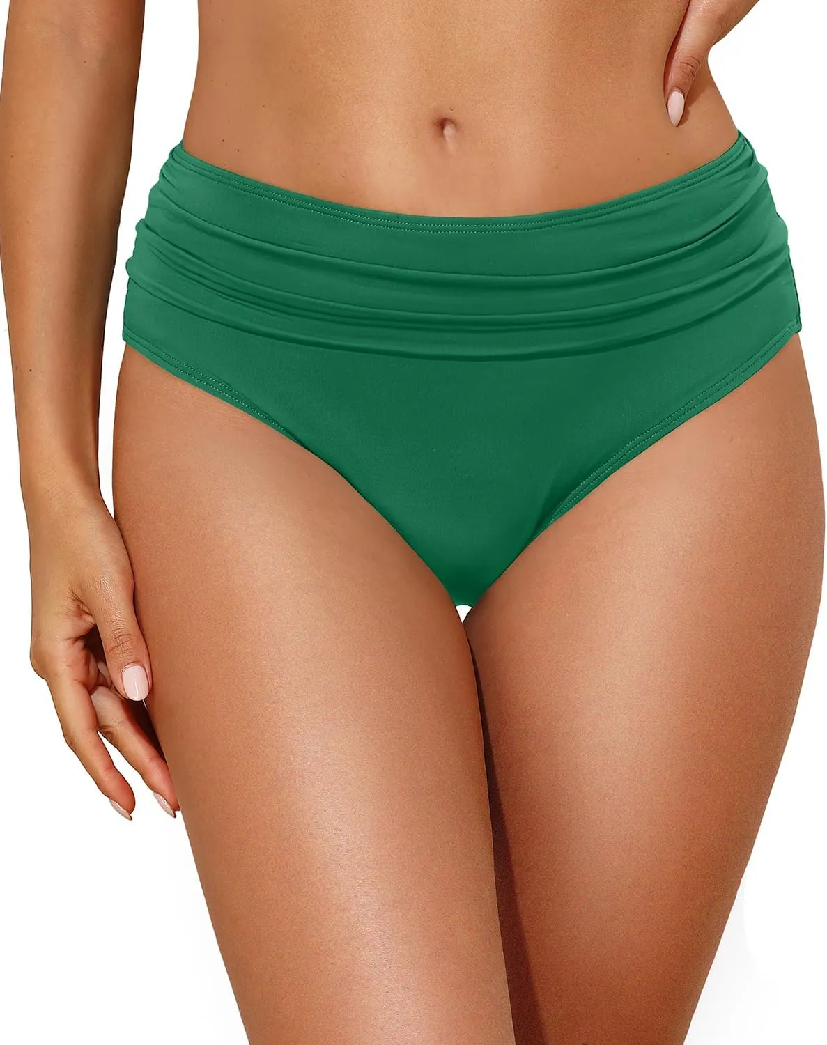 Tempt Me Women Mid Rise Bikini Bottoms Full Coverage Swimsuit Ruched Scrunch Swim Bottom