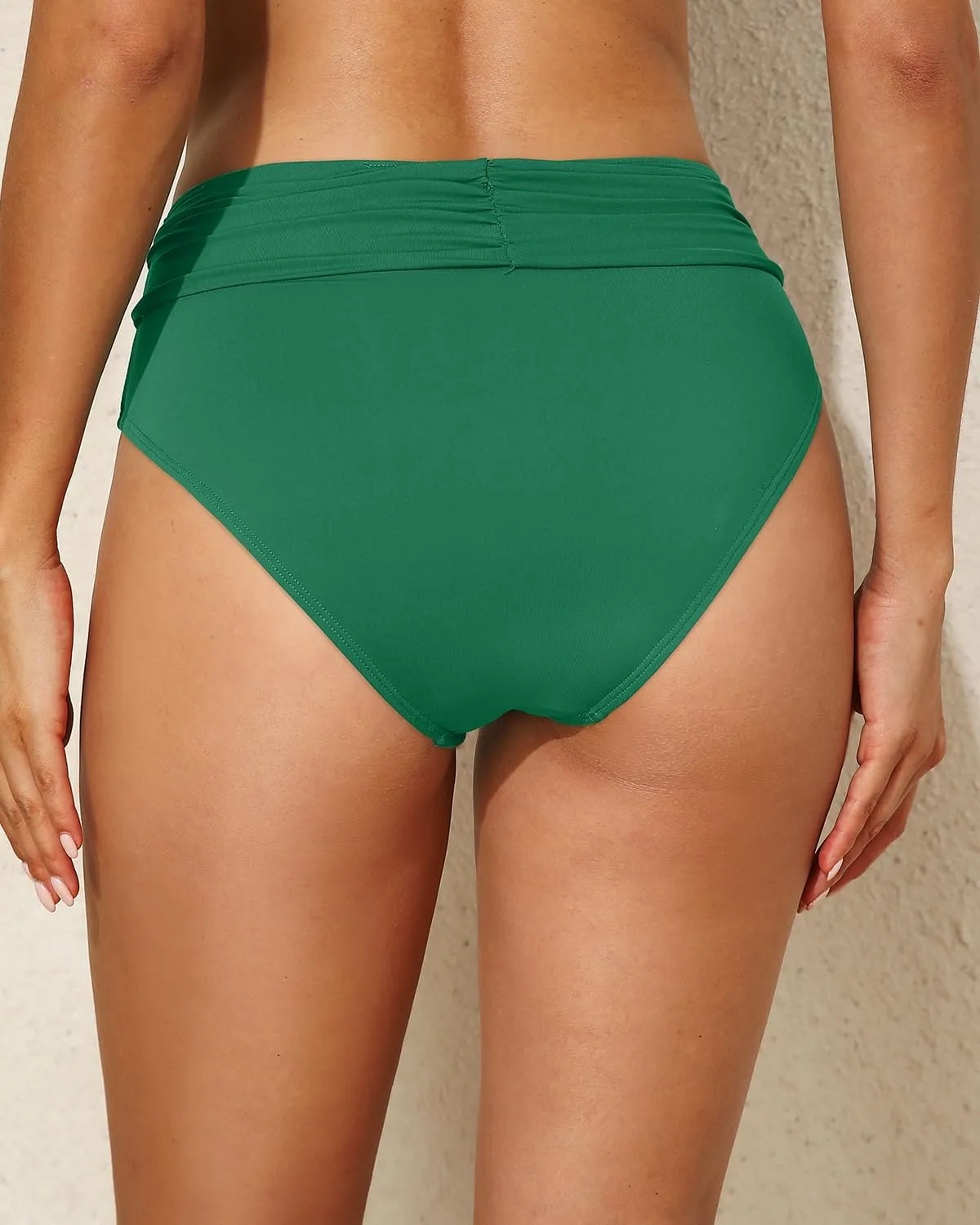 Tempt Me Women Mid Rise Bikini Bottoms Full Coverage Swimsuit Ruched Scrunch Swim Bottom