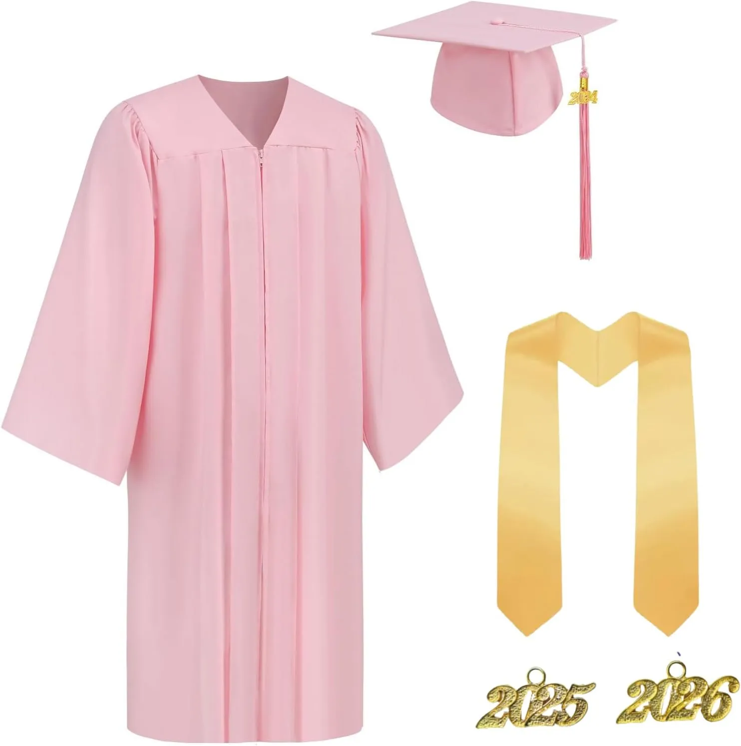 TOONRAIN Adult graduation dress and capfringe2025 year print ribbon Graduation dress set High school bachelor dress