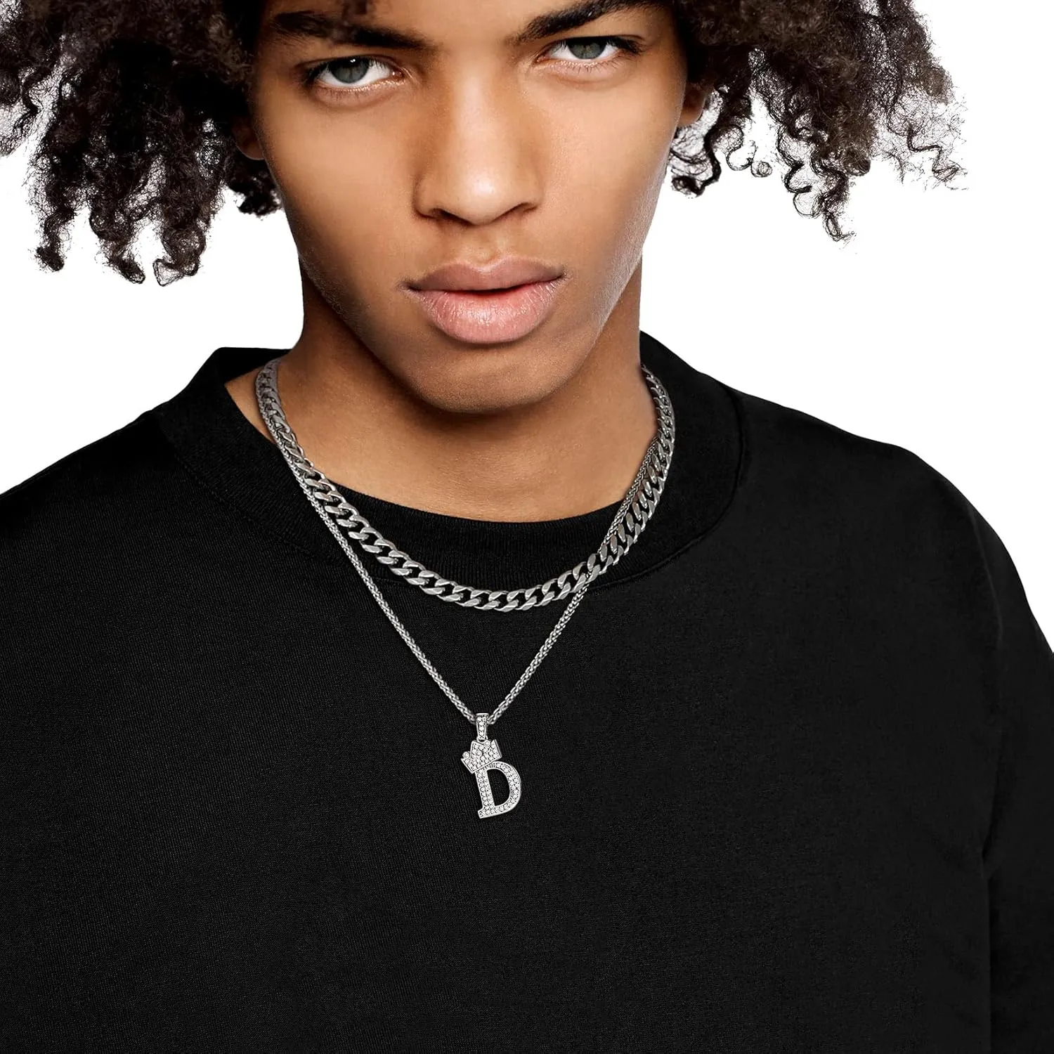 U7 Crown Initial A-Z Necklace, Iced Out Letter Pendant with 22-24 Inch Chain, Men Women Bling Hip Hop Alphabet Name Jewelry Big Initials Necklaces Color Steel,Black,Gold