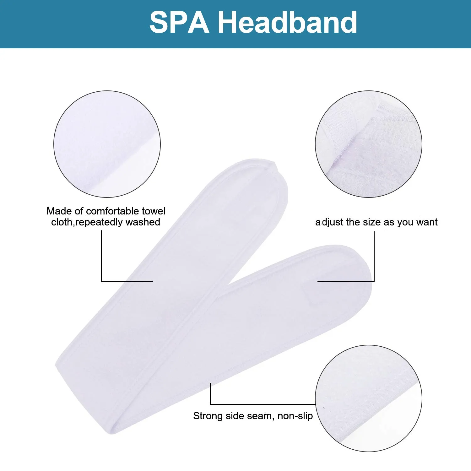 Whaline Spa Facial Headband Head Wrap Terry Cloth Headband 4 Counts Stretch Towel for Bath, Makeup and Sport (White)