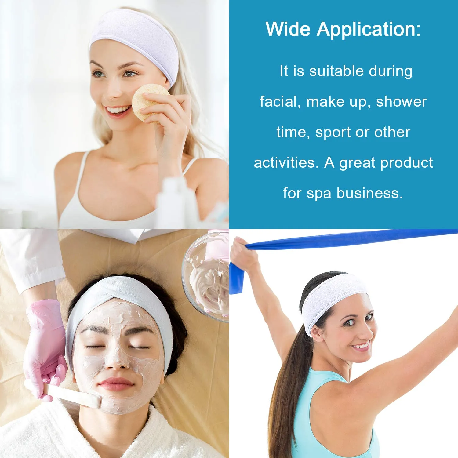 Whaline Spa Facial Headband Head Wrap Terry Cloth Headband 4 Counts Stretch Towel for Bath, Makeup and Sport (White)
