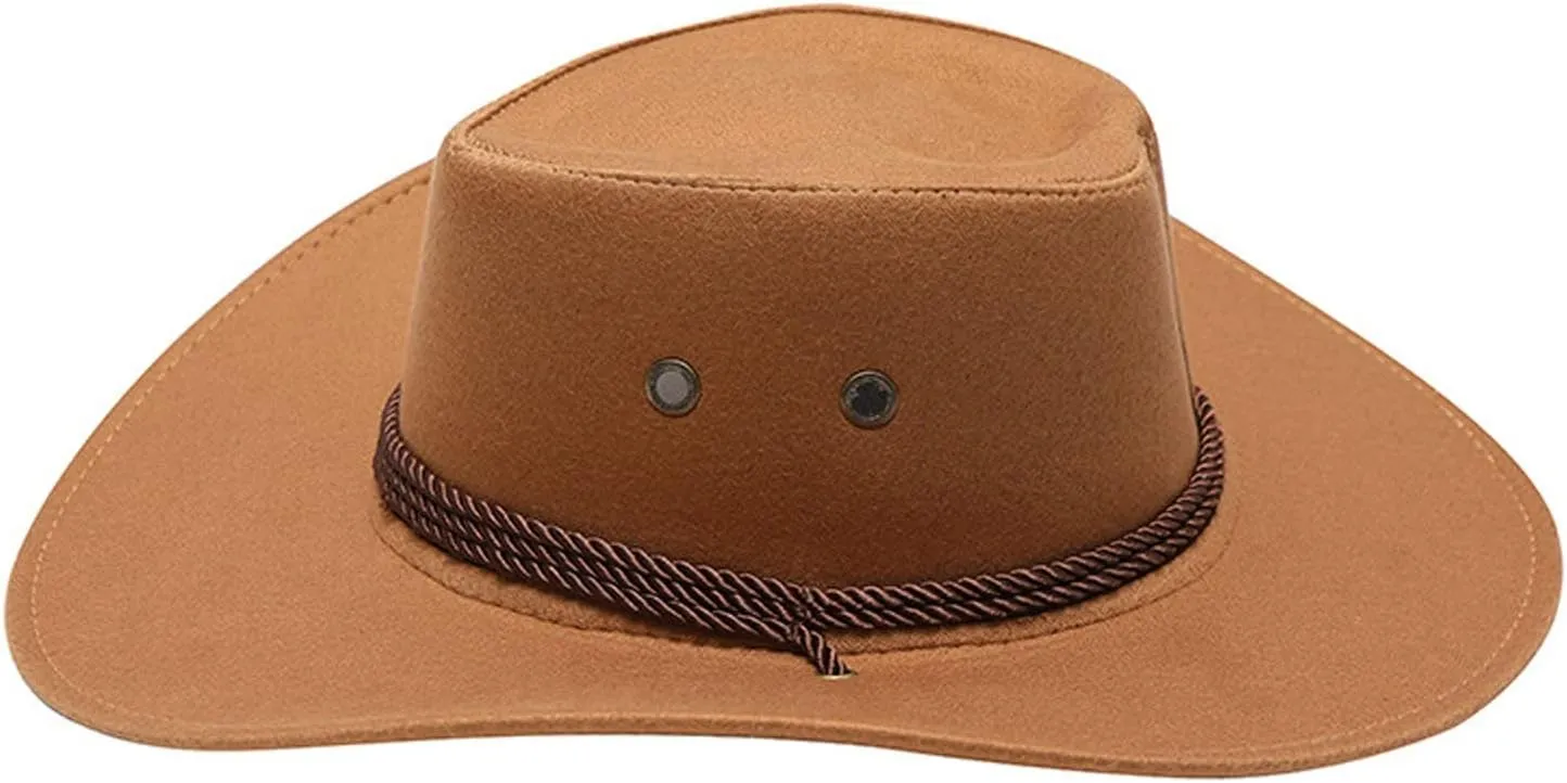 Women Men Classic Felt Wide Brim Western Cowboy Cowgirl Hat with Belt Buckle Outdoor Wide Brim Panama Hat