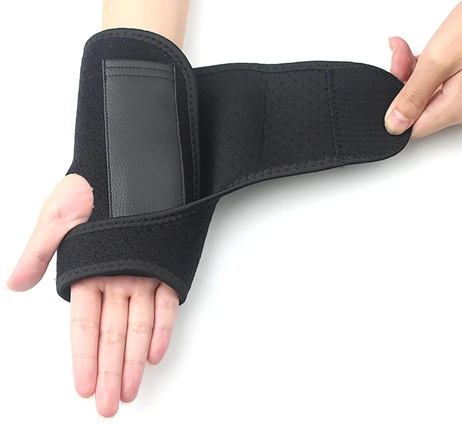 YIKANGHENG Hand and Wrist Brace, Left Hand Adjustable Perimeter for All Size Wrist with Steel Plate Stabilizer (R, Black)