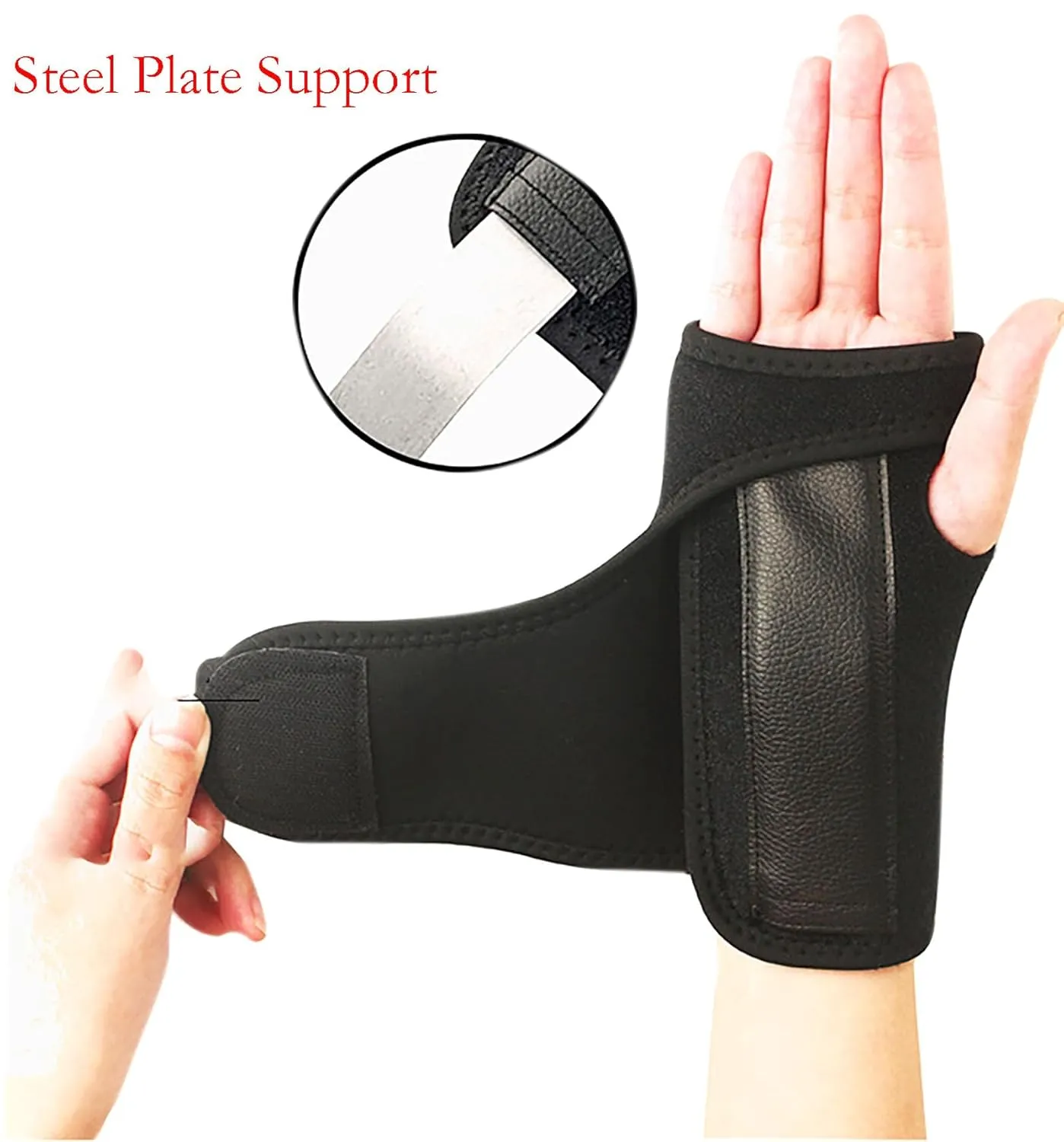 YIKANGHENG Hand and Wrist Brace, Left Hand Adjustable Perimeter for All Size Wrist with Steel Plate Stabilizer (R, Black)